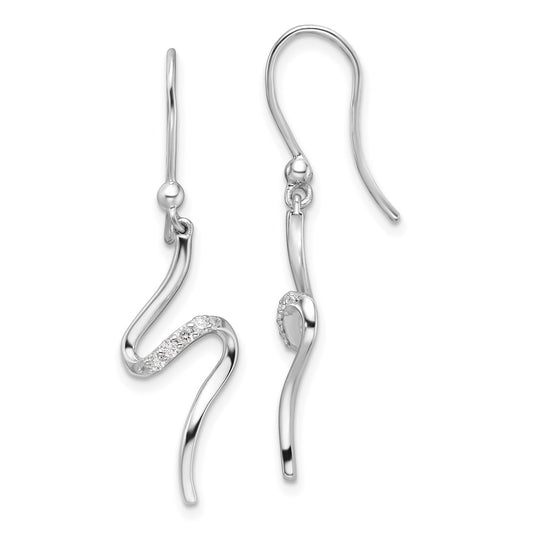 QW546 White Ice Sterling Silver Rhodium-plated Diamond Shepherd Hook Dangle Earrings