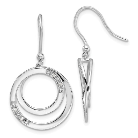 QW553 White Ice Sterling Silver Rhodium-plated Fancy Diamond Circle Shepherd Hook Dangle Earrings