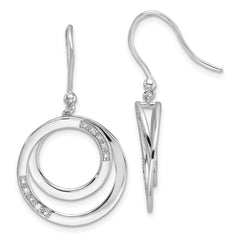 QW553 White Ice Sterling Silver Rhodium-plated Fancy Diamond Circle Shepherd Hook Dangle Earrings
