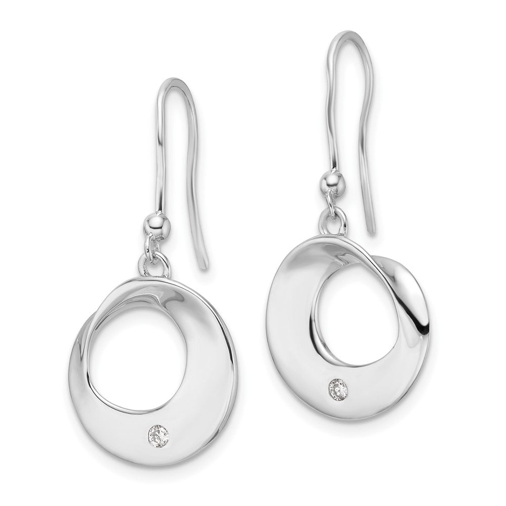 QW555 White Ice Sterling Silver Rhodium-plated Diamond Circle Shepherds Hook Dangle Earrings