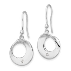 QW555 White Ice Sterling Silver Rhodium-plated Diamond Circle Shepherds Hook Dangle Earrings
