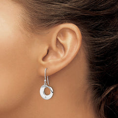 QW555 White Ice Sterling Silver Rhodium-plated Diamond Circle Shepherds Hook Dangle Earrings