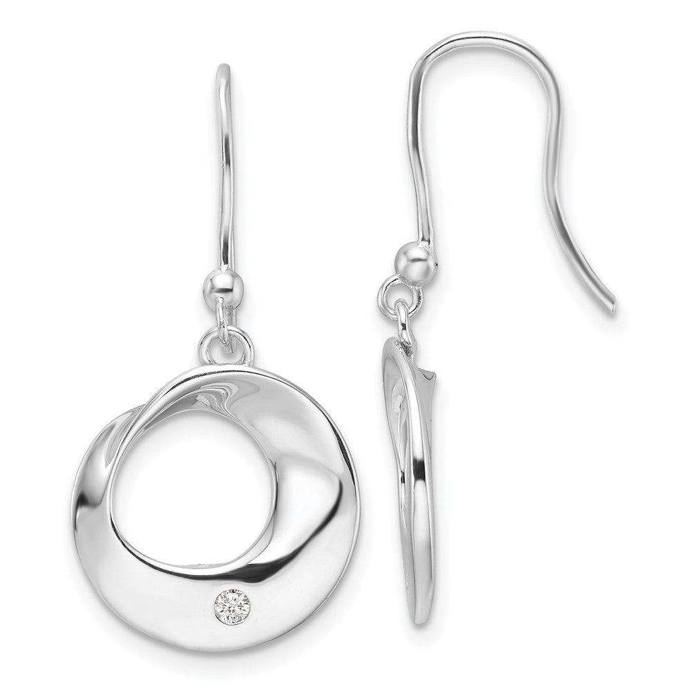 QW555 White Ice Sterling Silver Rhodium-plated Diamond Circle Shepherds Hook Dangle Earrings