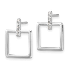 QW558 White Ice Sterling Silver Rhodium-plated Open Square Diamond Post Dangle Earrings