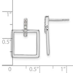QW558 White Ice Sterling Silver Rhodium-plated Open Square Diamond Post Dangle Earrings