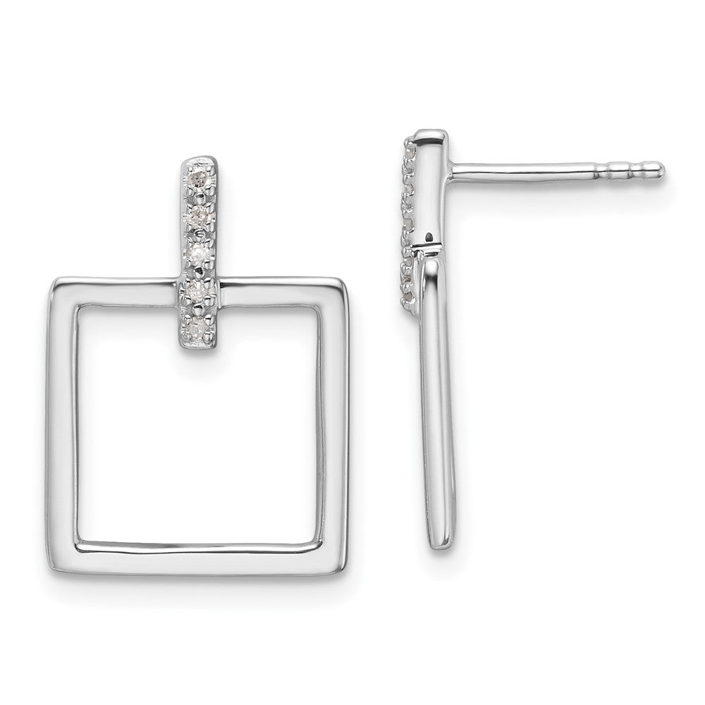 QW558 White Ice Sterling Silver Rhodium-plated Open Square Diamond Post Dangle Earrings