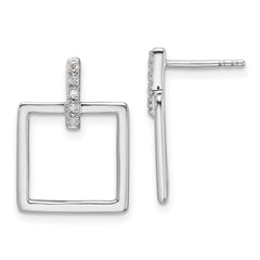 QW558 White Ice Sterling Silver Rhodium-plated Open Square Diamond Post Dangle Earrings