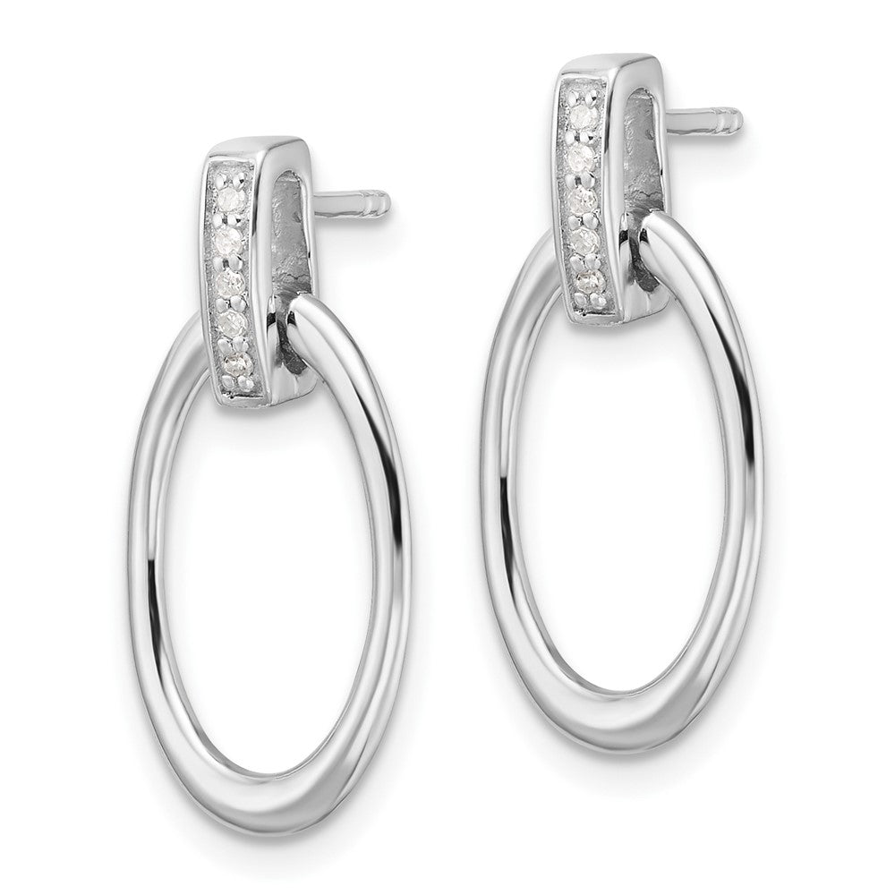 QW563 White Ice Sterling Silver Rhodium-plated Diamond Oval Post Dangle Earrings