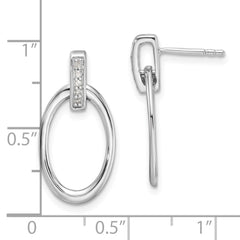 QW563 White Ice Sterling Silver Rhodium-plated Diamond Oval Post Dangle Earrings