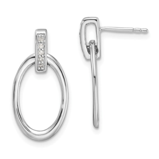 QW563 White Ice Sterling Silver Rhodium-plated Diamond Oval Post Dangle Earrings