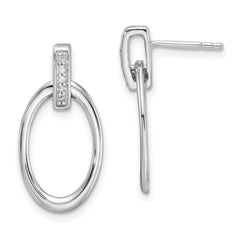 QW563 White Ice Sterling Silver Rhodium-plated Diamond Oval Post Dangle Earrings