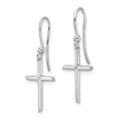 QW572 White Ice Sterling Silver Rhodium-plated Diamond Cross Shepherds Hook Dangle Earrings