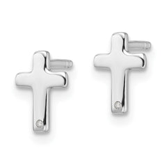 QW573 White Ice Sterling Silver Rhodium-plated Diamond Cross Post Earrings