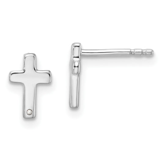 QW573 White Ice Sterling Silver Rhodium-plated Diamond Cross Post Earrings