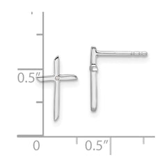 QW574 White Ice Sterling Silver Rhodium-plated Diamond Cross Post Earrings