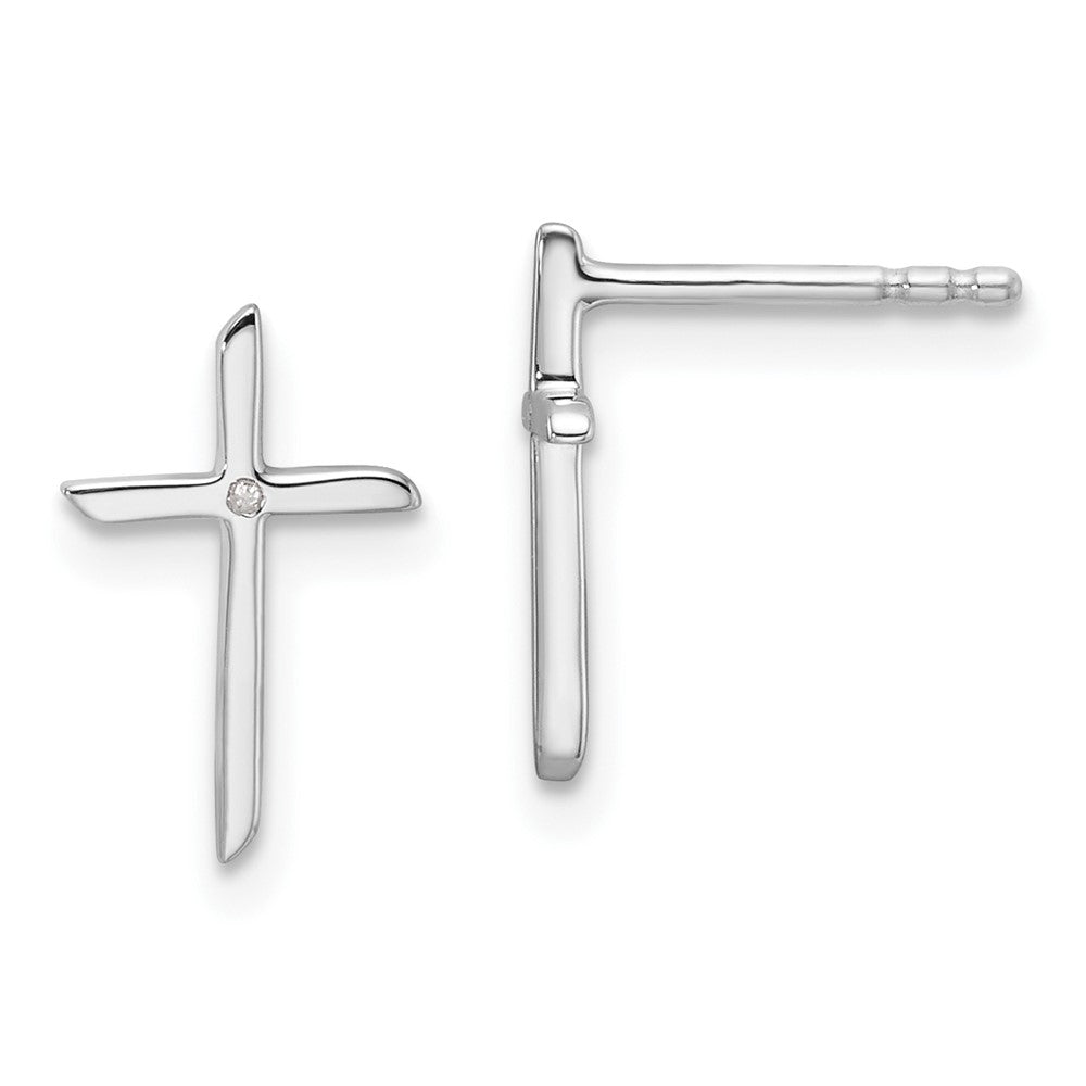QW574 White Ice Sterling Silver Rhodium-plated Diamond Cross Post Earrings