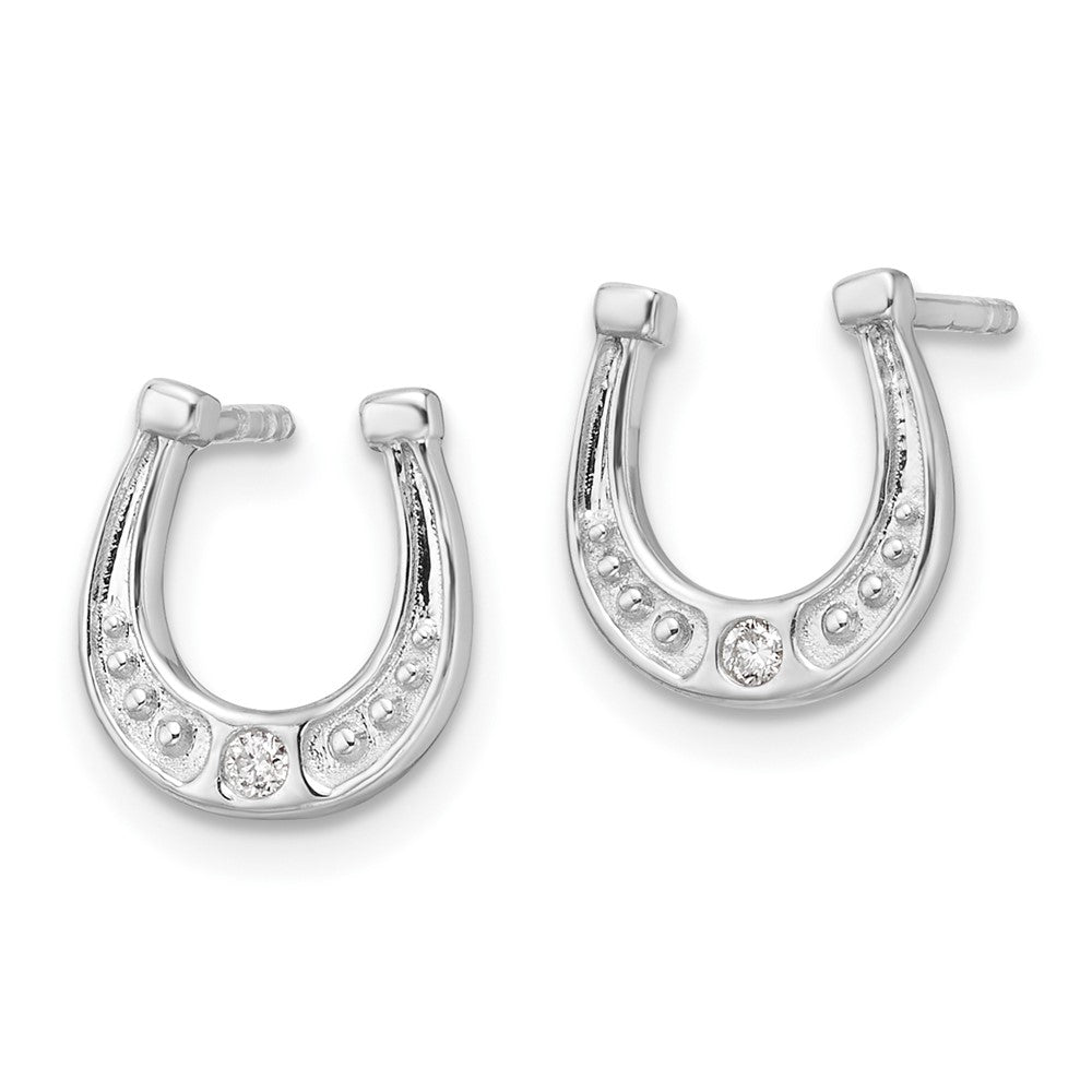 QW576 White Ice Sterling Silver Rhodium-plated Diamond Horseshoe Post Earrings