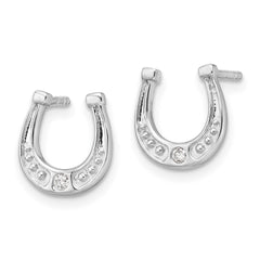 QW576 White Ice Sterling Silver Rhodium-plated Diamond Horseshoe Post Earrings