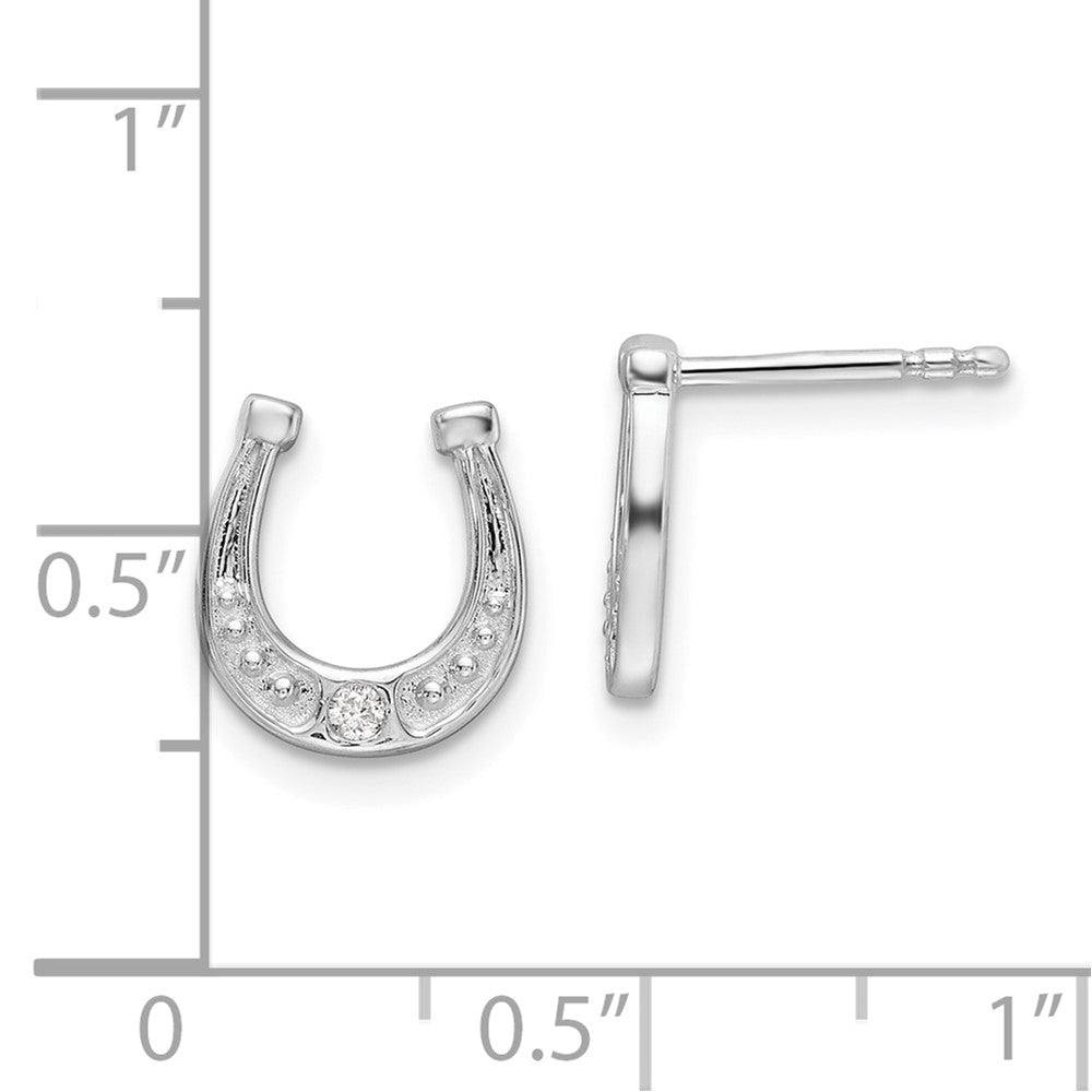 QW576 White Ice Sterling Silver Rhodium-plated Diamond Horseshoe Post Earrings