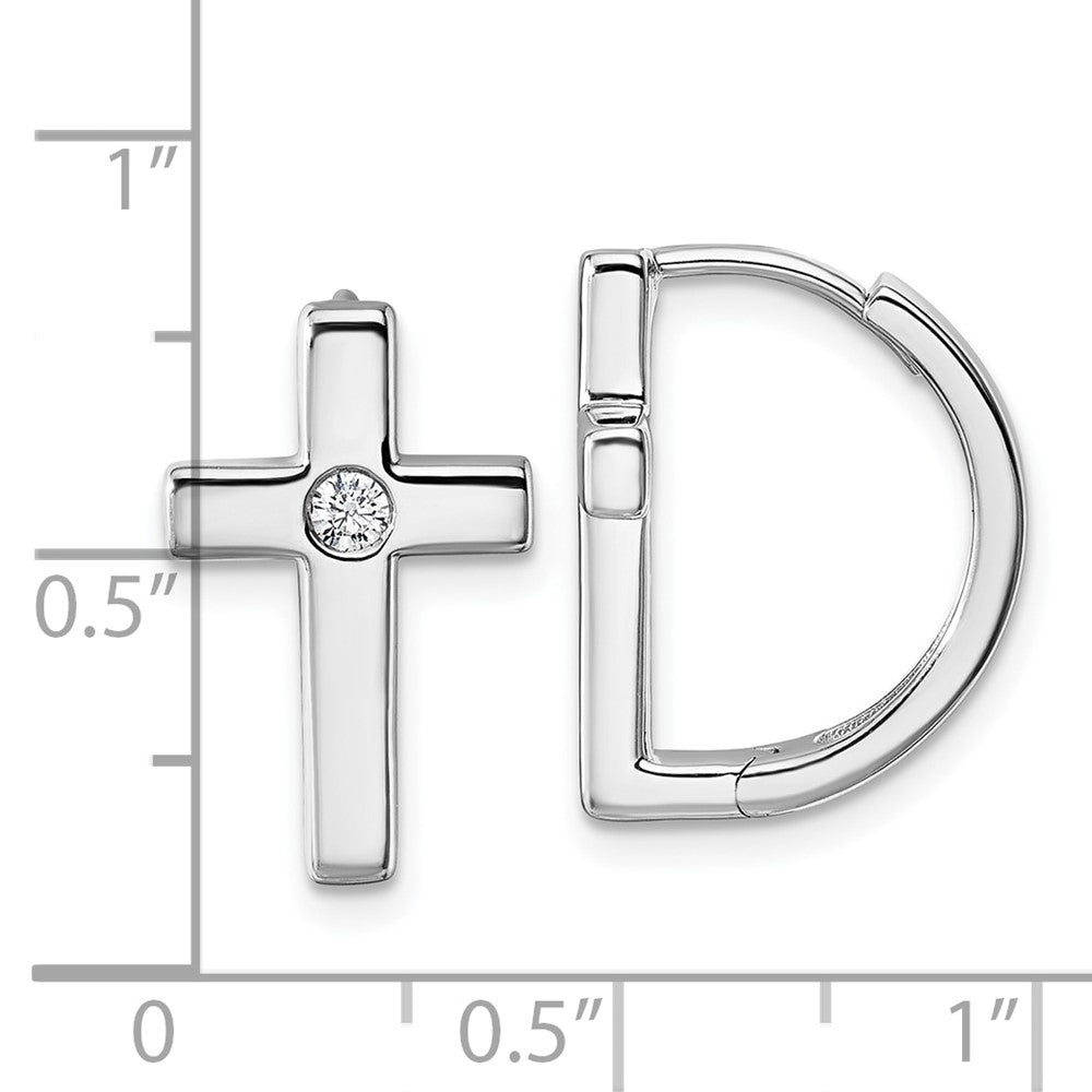 QW579 White Ice Sterling Silver Rhodium-plated Hinged Diamond Cross Hoop Earrings