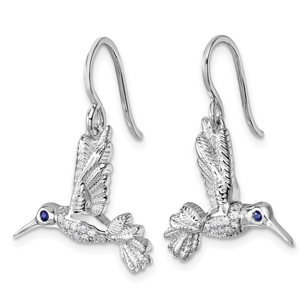 QW585 White Ice Sterling Silver Rhodium-plated Diamond and Sapphire Humming Bird Earrings