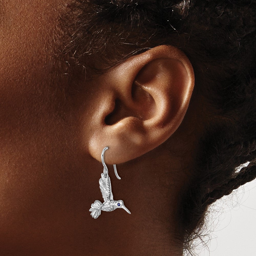 QW585 White Ice Sterling Silver Rhodium-plated Diamond and Sapphire Humming Bird Earrings