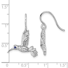 QW585 White Ice Sterling Silver Rhodium-plated Diamond and Sapphire Humming Bird Earrings