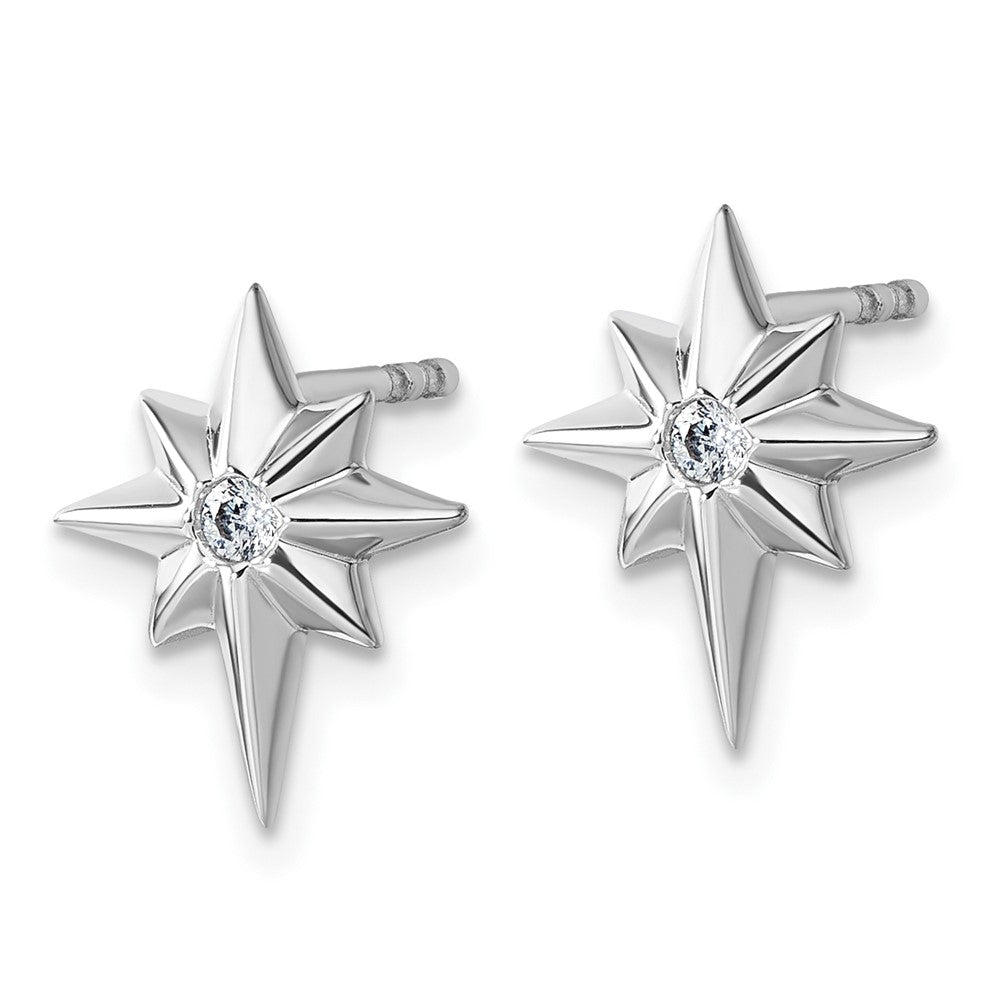 QW587 White Ice Sterling Silver Rhodium-plated Star with Diamond Post Earrings