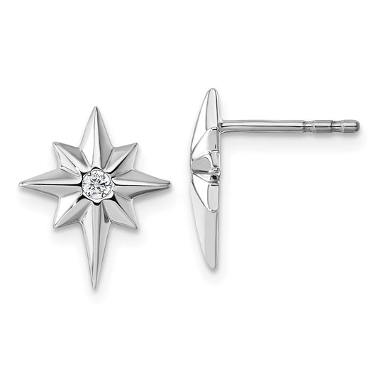 QW587 White Ice Sterling Silver Rhodium-plated Star with Diamond Post Earrings