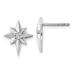 QW587 White Ice Sterling Silver Rhodium-plated Star with Diamond Post Earrings
