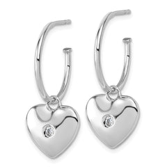 QW589 White Ice Sterling Silver Rhodium-plated Diamond Heart C-Hoop Earrings