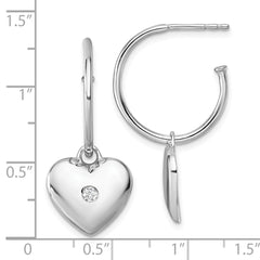QW589 White Ice Sterling Silver Rhodium-plated Diamond Heart C-Hoop Earrings