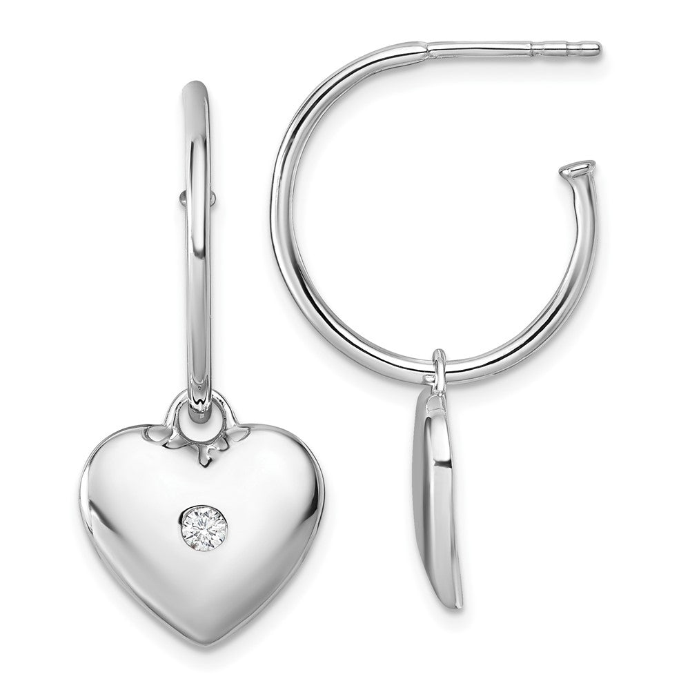 QW589 White Ice Sterling Silver Rhodium-plated Diamond Heart C-Hoop Earrings