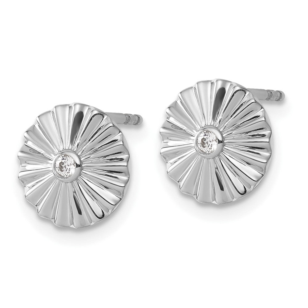 QW592 White Ice Sterling Silver Rhodium-plated Fanned Circle with Diamond Post Earrings