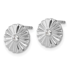 QW592 White Ice Sterling Silver Rhodium-plated Fanned Circle with Diamond Post Earrings