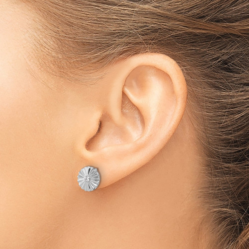 QW592 White Ice Sterling Silver Rhodium-plated Fanned Circle with Diamond Post Earrings