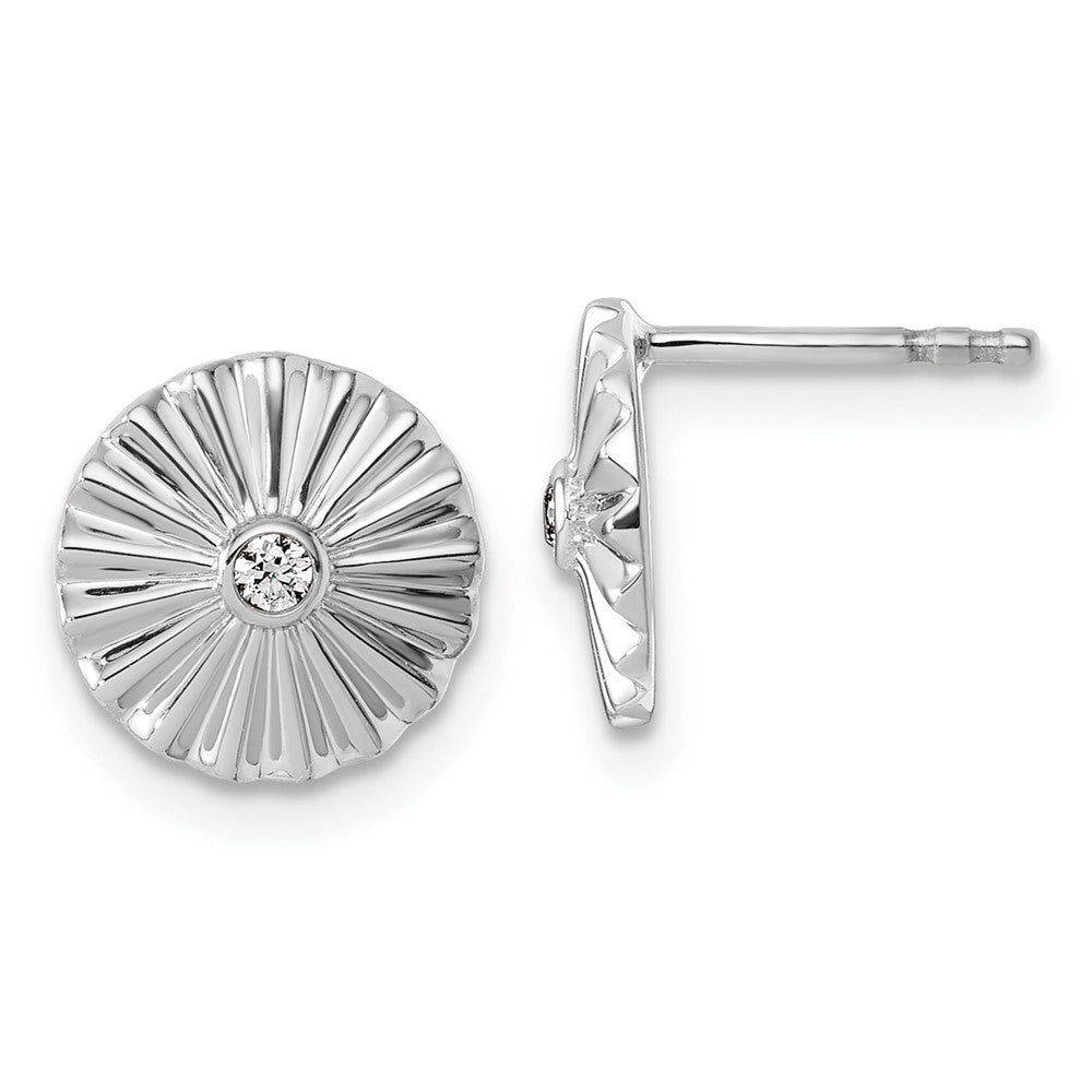QW592 White Ice Sterling Silver Rhodium-plated Fanned Circle with Diamond Post Earrings