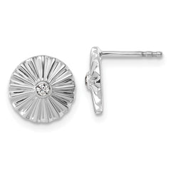 QW592 White Ice Sterling Silver Rhodium-plated Fanned Circle with Diamond Post Earrings