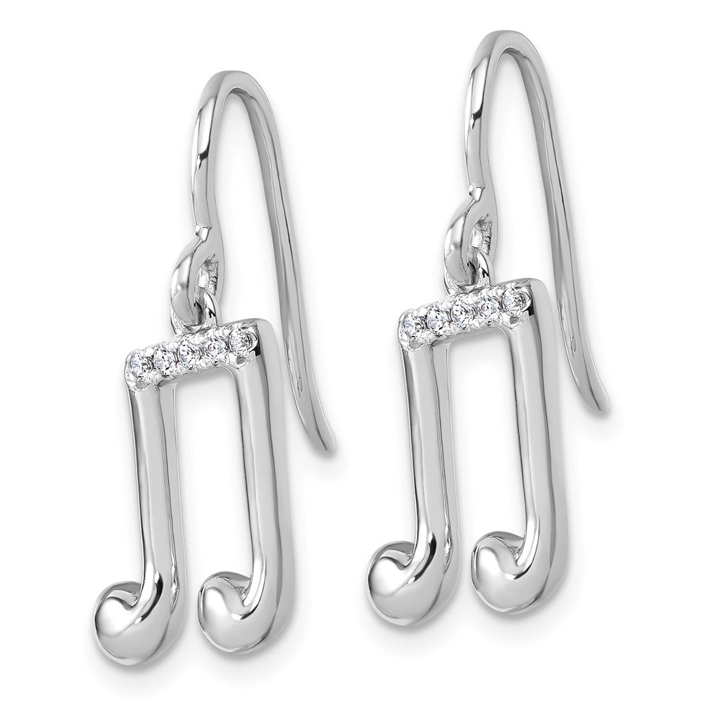 QW593 White Ice Sterling Silver Rhodium-plated Diamond Music Note Dangle Earrings
