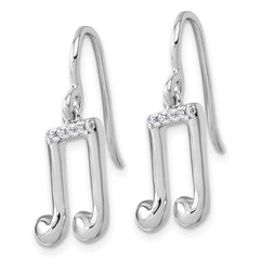 QW593 White Ice Sterling Silver Rhodium-plated Diamond Music Note Dangle Earrings