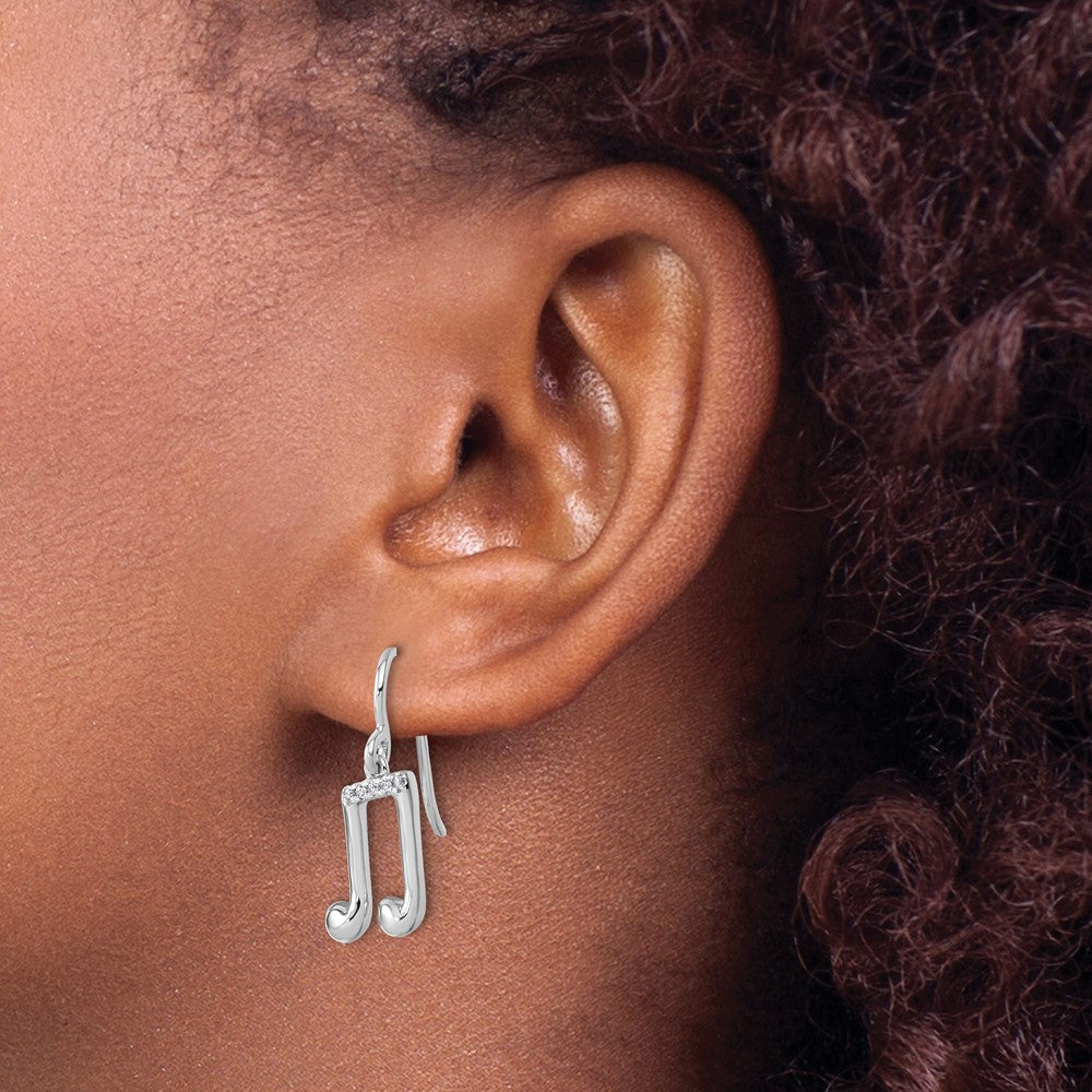 QW593 White Ice Sterling Silver Rhodium-plated Diamond Music Note Dangle Earrings