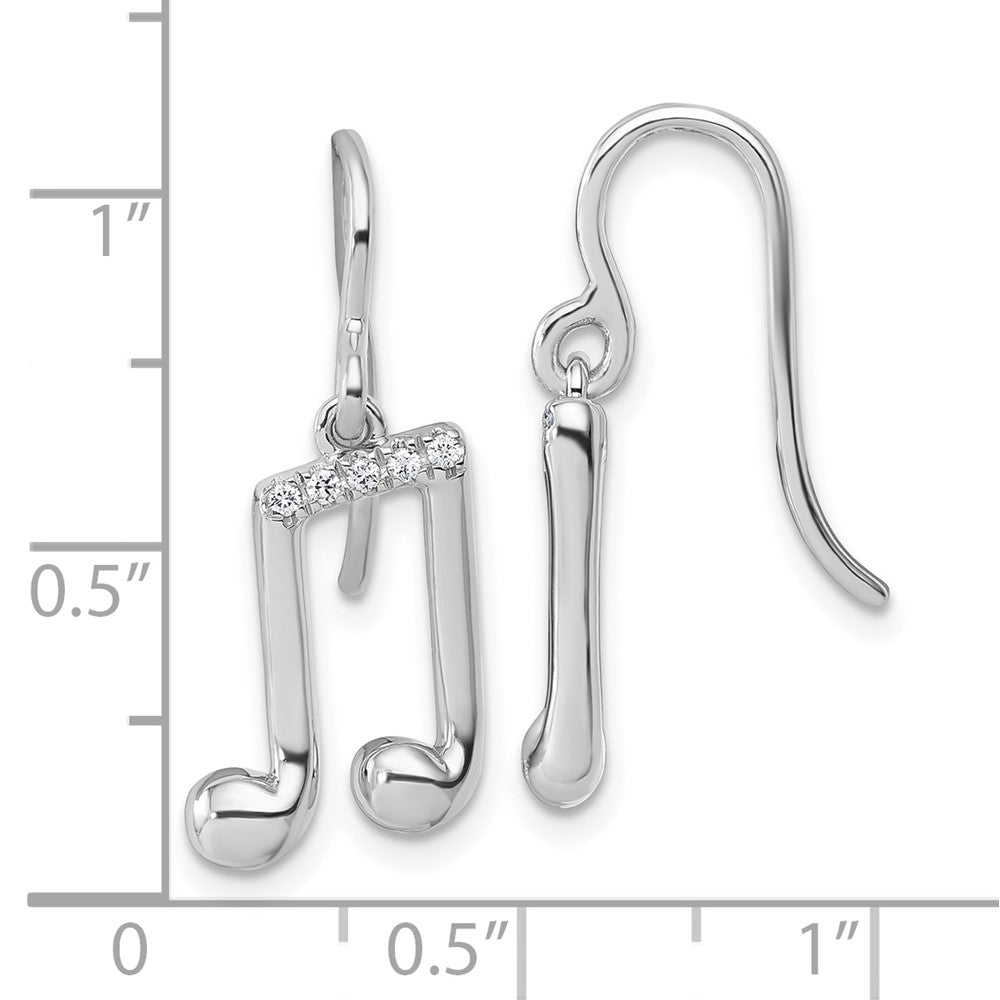 QW593 White Ice Sterling Silver Rhodium-plated Diamond Music Note Dangle Earrings