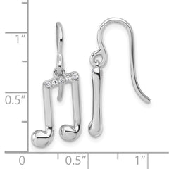 QW593 White Ice Sterling Silver Rhodium-plated Diamond Music Note Dangle Earrings