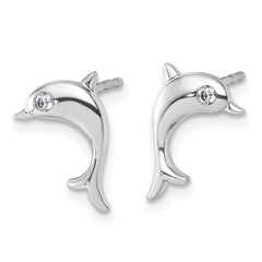 QW597 White Ice Sterling Silver Rhodium-plated Diamond Dolphin Post Earrings