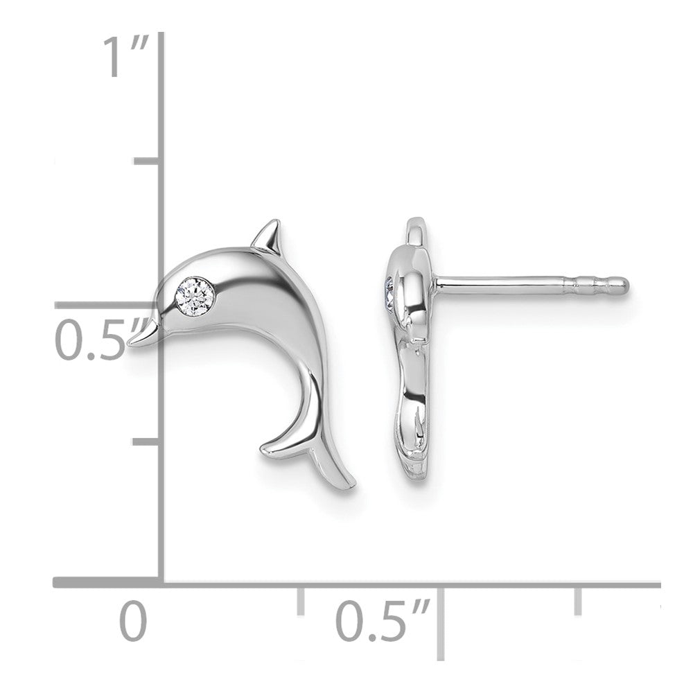QW597 White Ice Sterling Silver Rhodium-plated Diamond Dolphin Post Earrings
