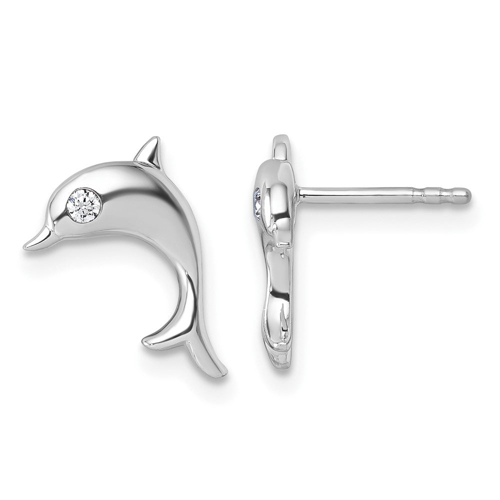 QW597 White Ice Sterling Silver Rhodium-plated Diamond Dolphin Post Earrings