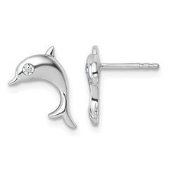 QW597 White Ice Sterling Silver Rhodium-plated Diamond Dolphin Post Earrings