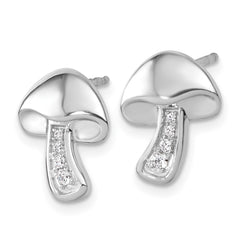 QW598 White Ice Sterling Silver Rhodium-plated Diamond Mushroom Earrings