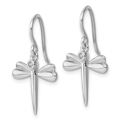 QW599 White Ice Sterling Silver Rhodium-plated Diamond Dragonfly Dangle Earrings