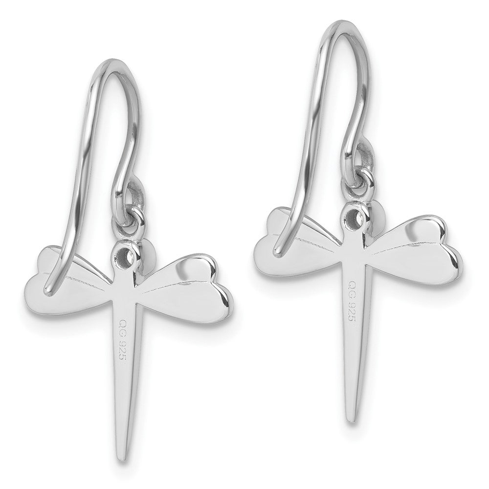 QW599 White Ice Sterling Silver Rhodium-plated Diamond Dragonfly Dangle Earrings